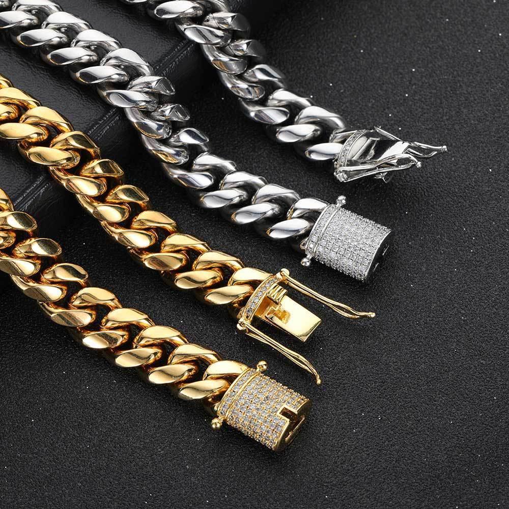 Stainless Steel Titanium Cuban Link Zircon Hip Hop Bracelet Double-Sided Clasp for Men | Caratix Jewelry - CaratixJewelry